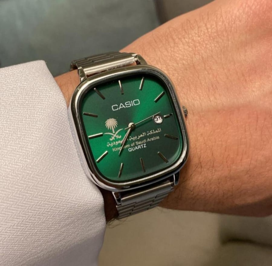 ساعة كاسيو casio LTP اخضر الملكي شعار سيفين ونخلة