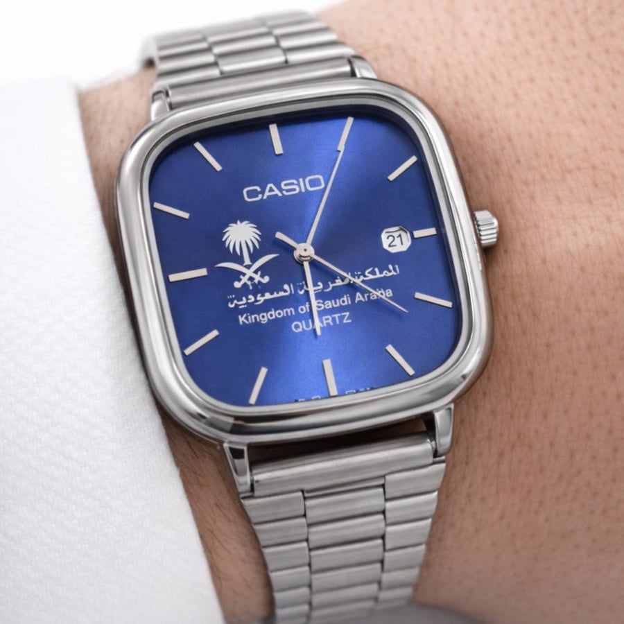 ساعة كاسيو casio LTP ازرق بشعار سيفين ونخلة