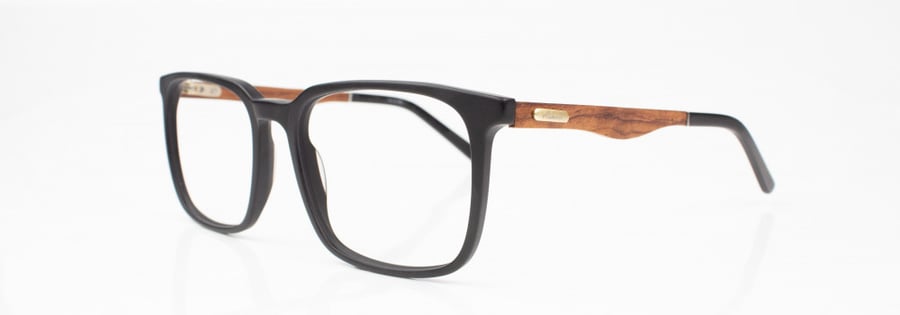 Unisex medical glasses made of plastic, model number 2015C2, matte black, wooden