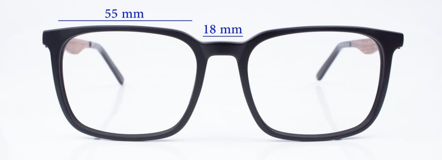 Unisex medical glasses made of plastic, model number 2015C2, matte black, wooden