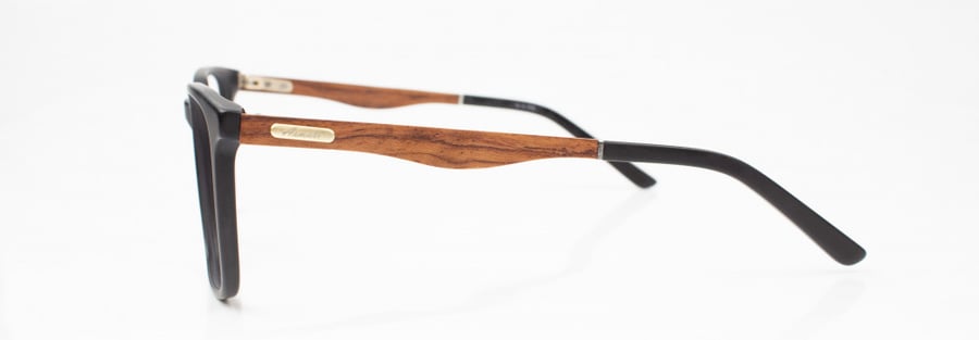 Unisex medical glasses made of plastic, model number 2015C2, matte black, wooden