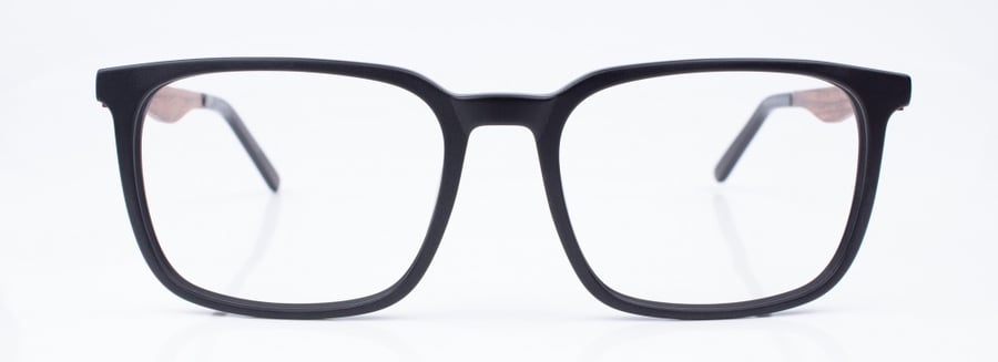 Unisex medical glasses made of plastic, model number 2015C2, matte black, wooden