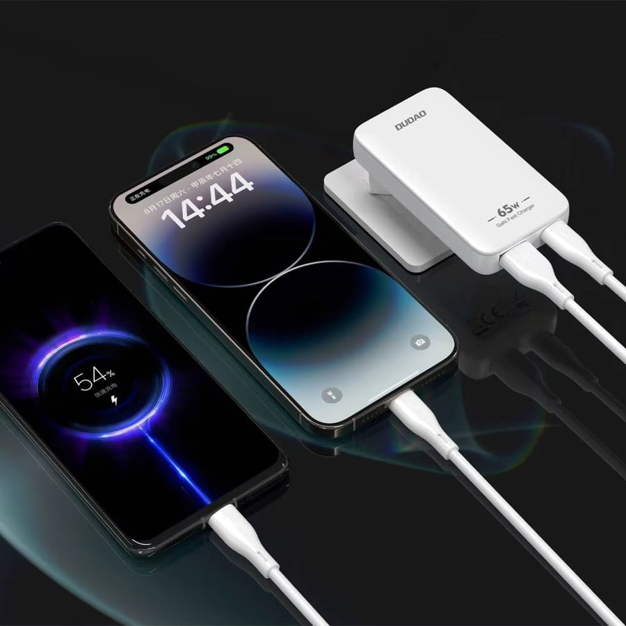 شاحن جداري فائق النحافة بتقنية GaN من Dudao بقوة 65 واط، يدعم الشحن السريع USB-A و USB-C - أسود