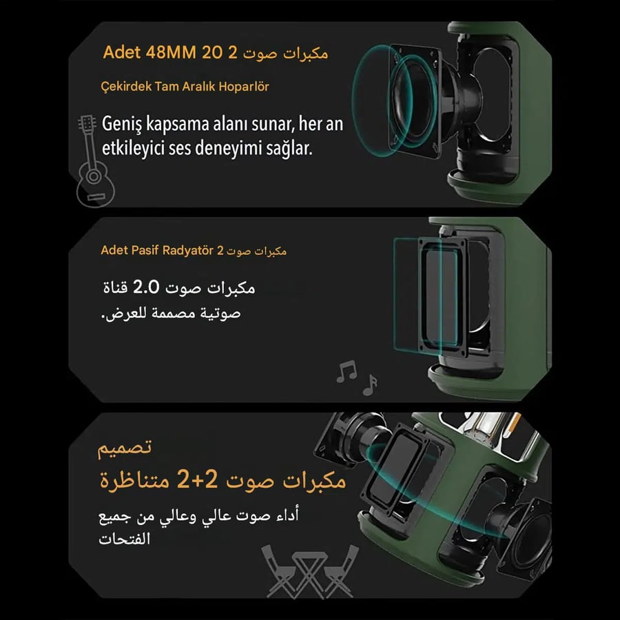 مصباح تخييم و مكبر صوت لاسلكي و باوربانك بتقنية بلوتوث من NowGoF1