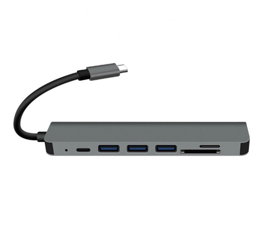 محول Type C إلى HDTV رفيع للغاية ومتعدد الوظائف مزود بعدد 7 منافذ USB رمادي
