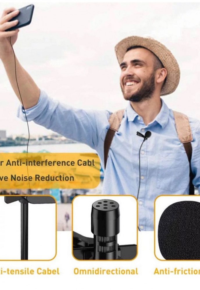ميكروفون صغير بكابل لايتننج قابل للتعليق عازل للضوضاء مانع للتشويش PAE0651-1_P أسود