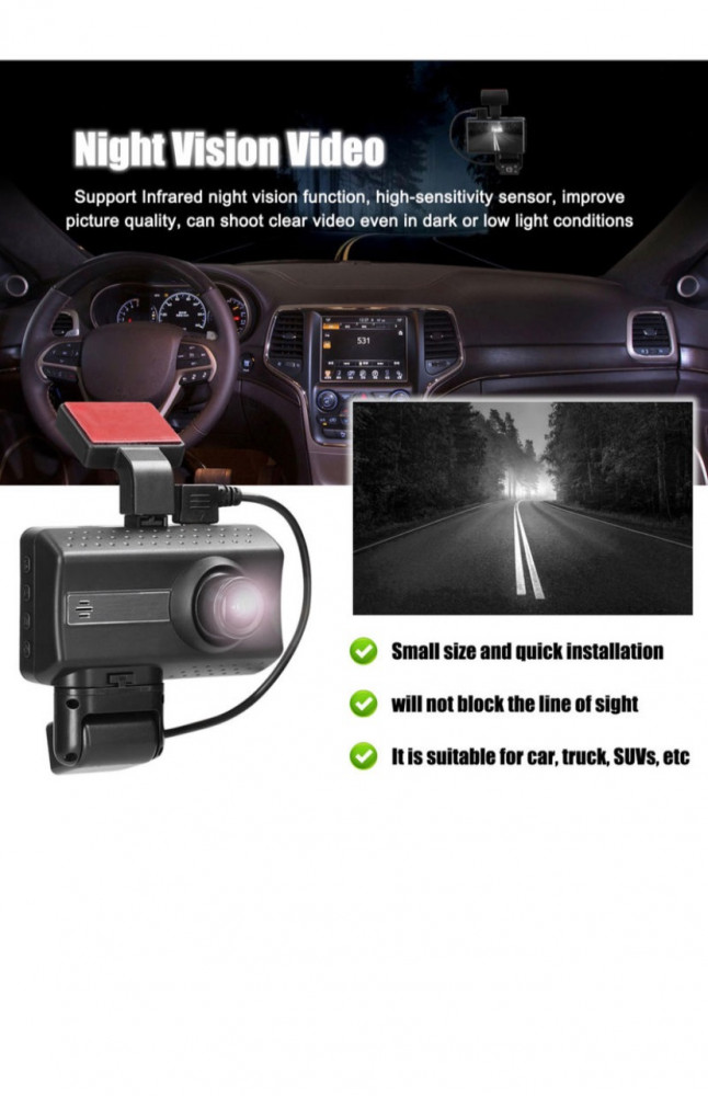 1080P DVR Dash Camera Front & Inside Dual Camera Driving Recorder 3 Inch Screen Dashcam