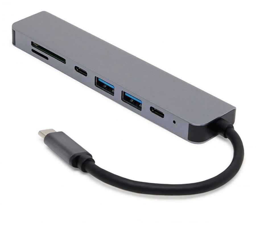 محول Type C إلى HDTV رفيع للغاية ومتعدد الوظائف مزود بعدد 7 منافذ USB رمادي