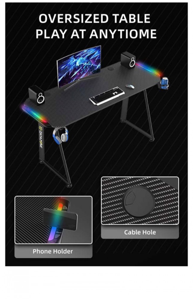 طاولة احترافية للألعاب بإضاءة متعددة الألوان RGB مقاس 153 سم