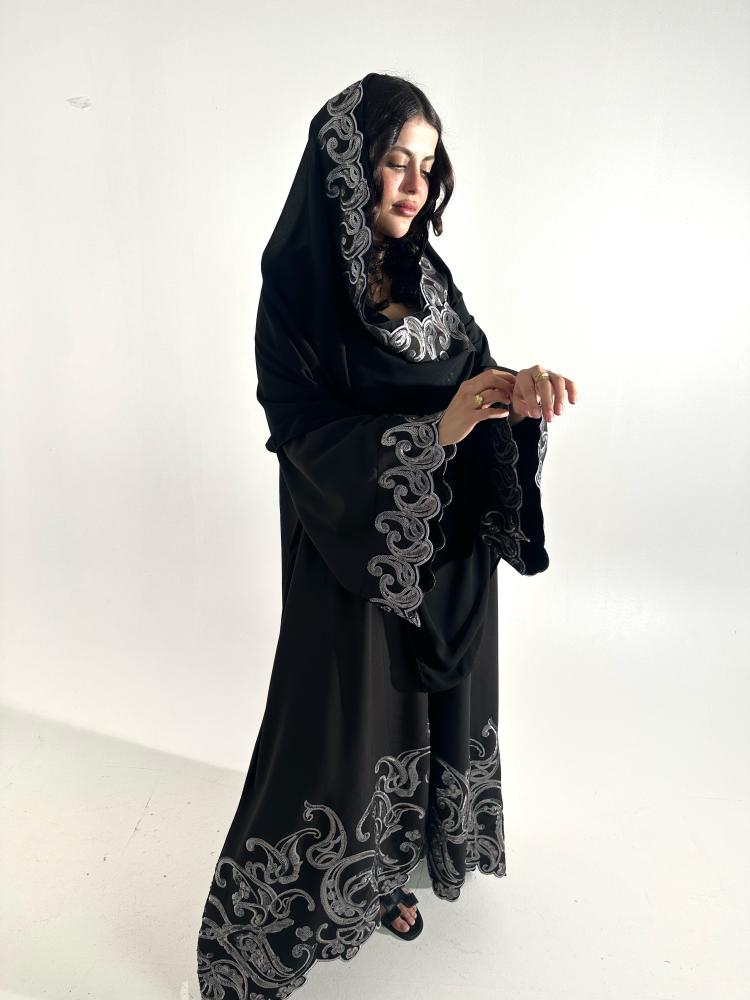 BLACK ABAYA WITH elegant grey sequin