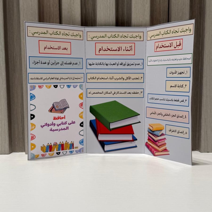 مطوية أسرية الصف الرابع العناية بالكتاب الفصل الثاني