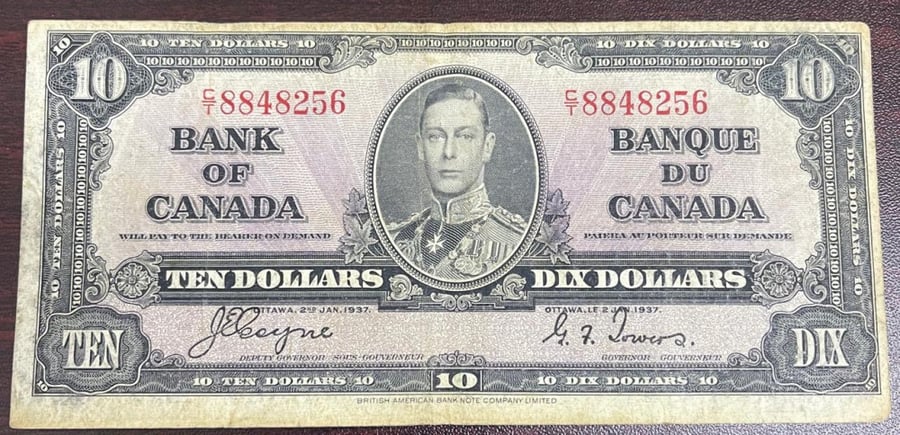 10 دولار كندا الملك جورج السادس اصدار 1937 م حالة جيدجدا
