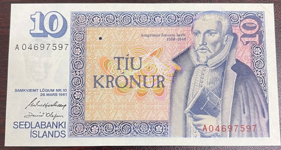 10 كرونر ايسلندا اصدار 1961 م انسر
