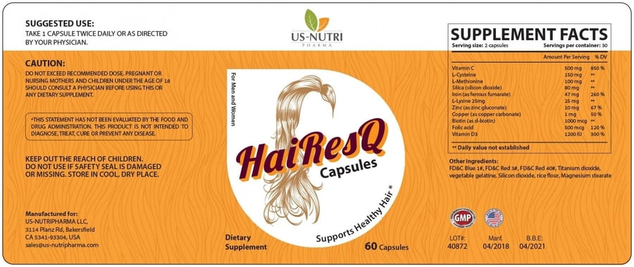 HaiResQ Capsules – كبسولات هير ريسك لتقوية الشعر ومنع التساقط | US-Nutri Pharma