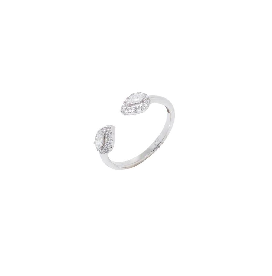 Diamond rings with round and pear cut diamonds, designed in white  gold