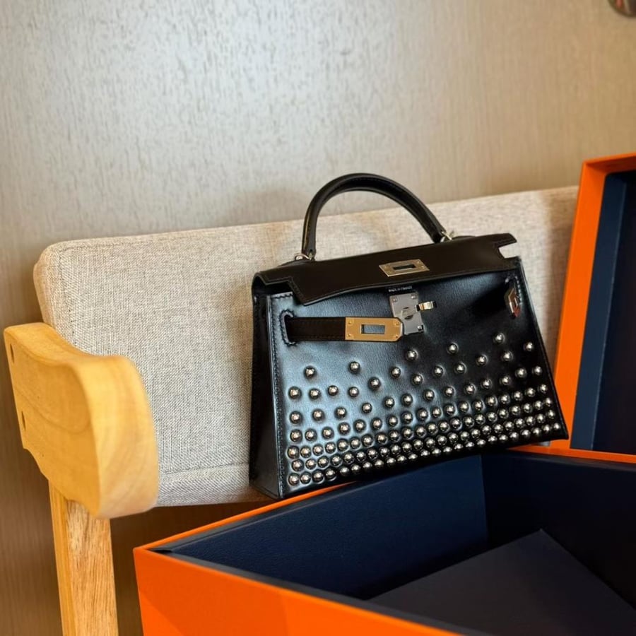 Limited Edition Black Box Cloute Studded Mini Kelly II 20 Palladium Hardware