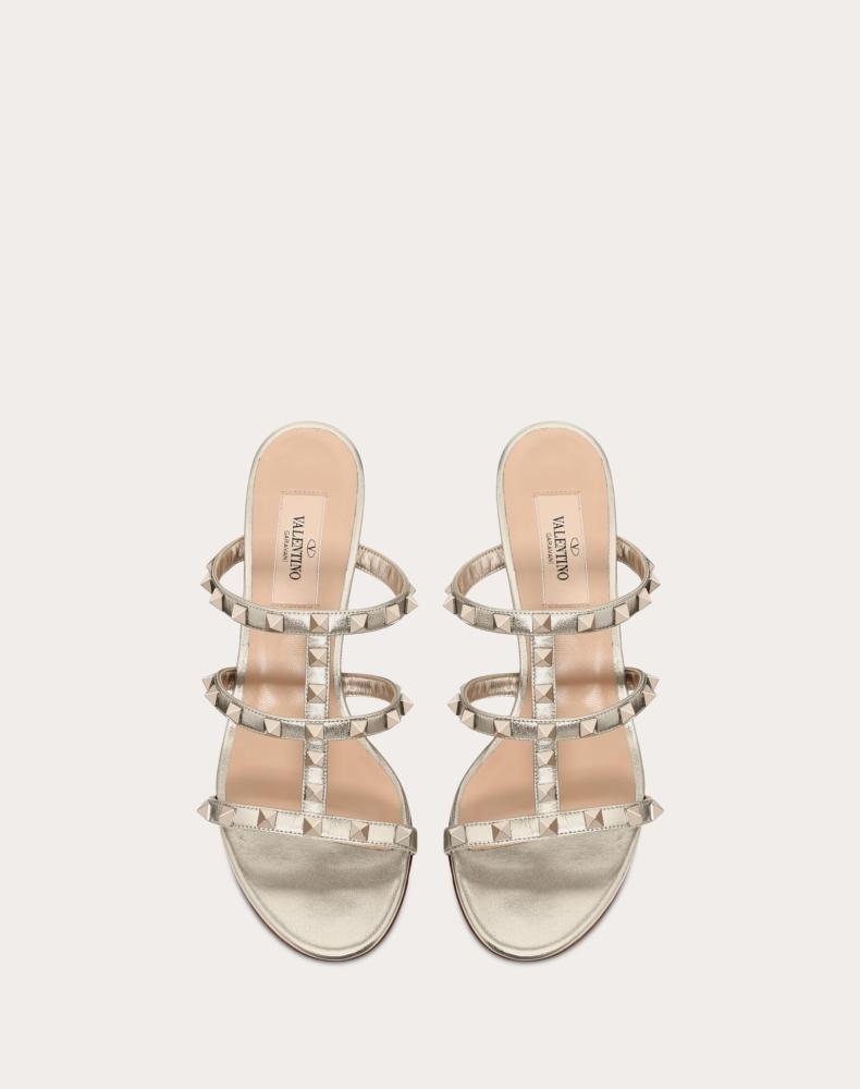 Valentino Garavani Rockstud Slide Sandals in Metallic Leather