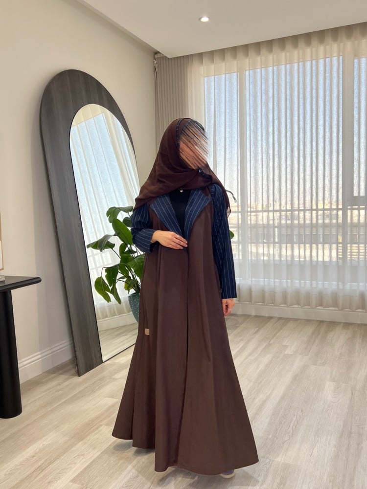 Tawani crepe abaya navy and brown