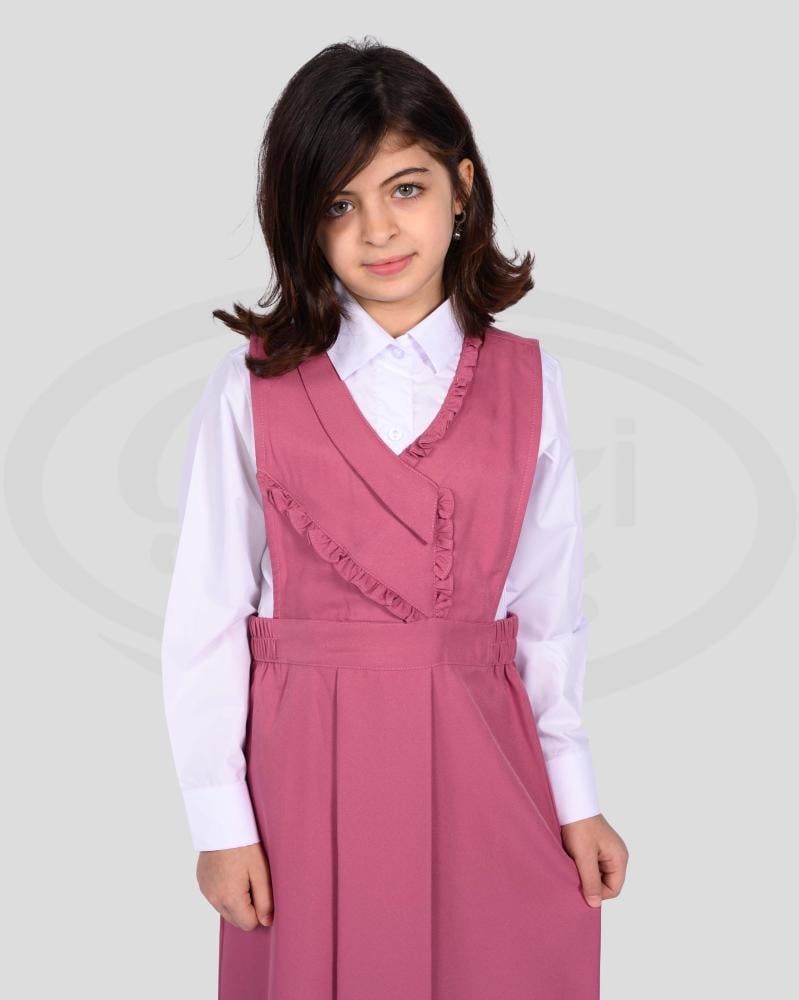 Girls' pink apron set for elementary with a white shirt