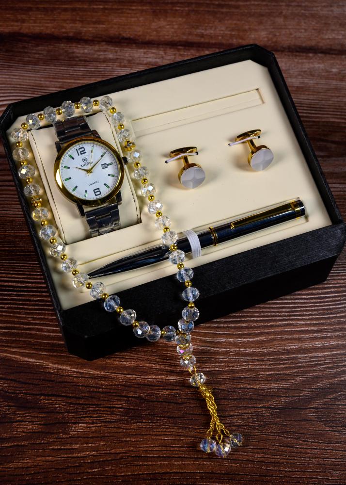 طقم ساعة رجالي متكامل مناسب للهدايا بتصميم كلاسيكي