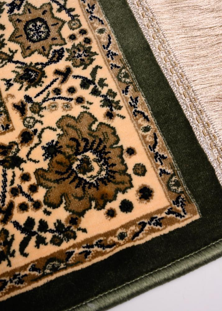 سجادة صلاة زيتي بنقشة المحراب الهندسي والأزهار