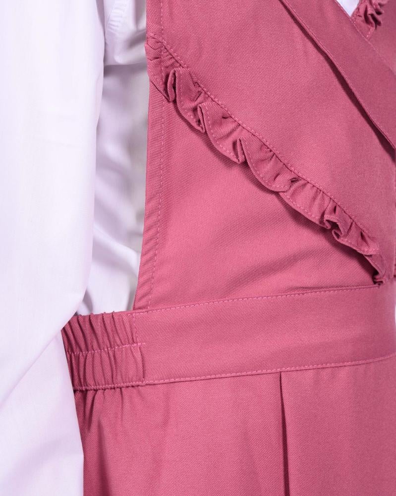 Girls' pink apron set for elementary with a white shirt