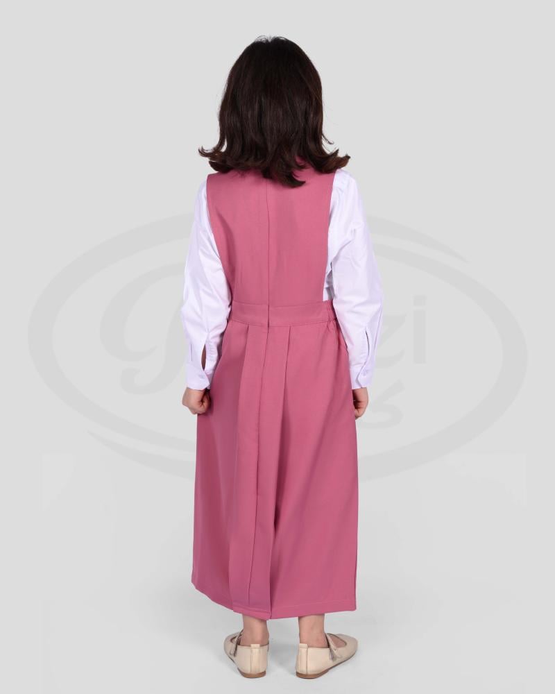 Girls' pink apron set for elementary with a white shirt