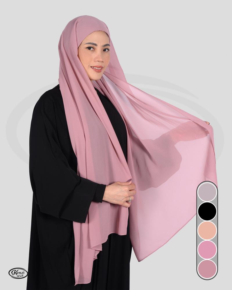 حجاب نسائي شيفون مثبت بقبعة أنيق