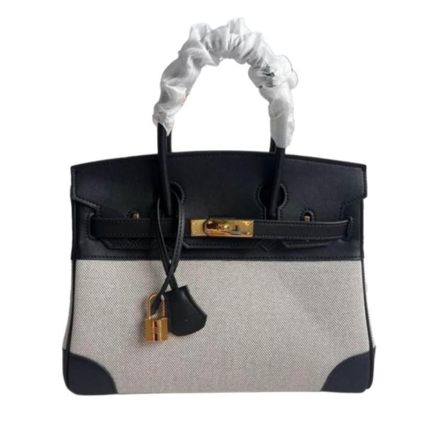 Hermès Birkin 25 Toile Swift/Canvas Ecru-Ardoise/Ardoise