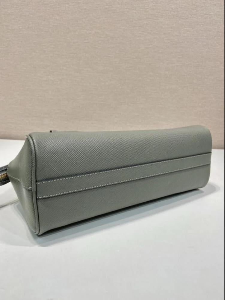 Prada Double Saffiano Leather Bag with Top Handles in grey