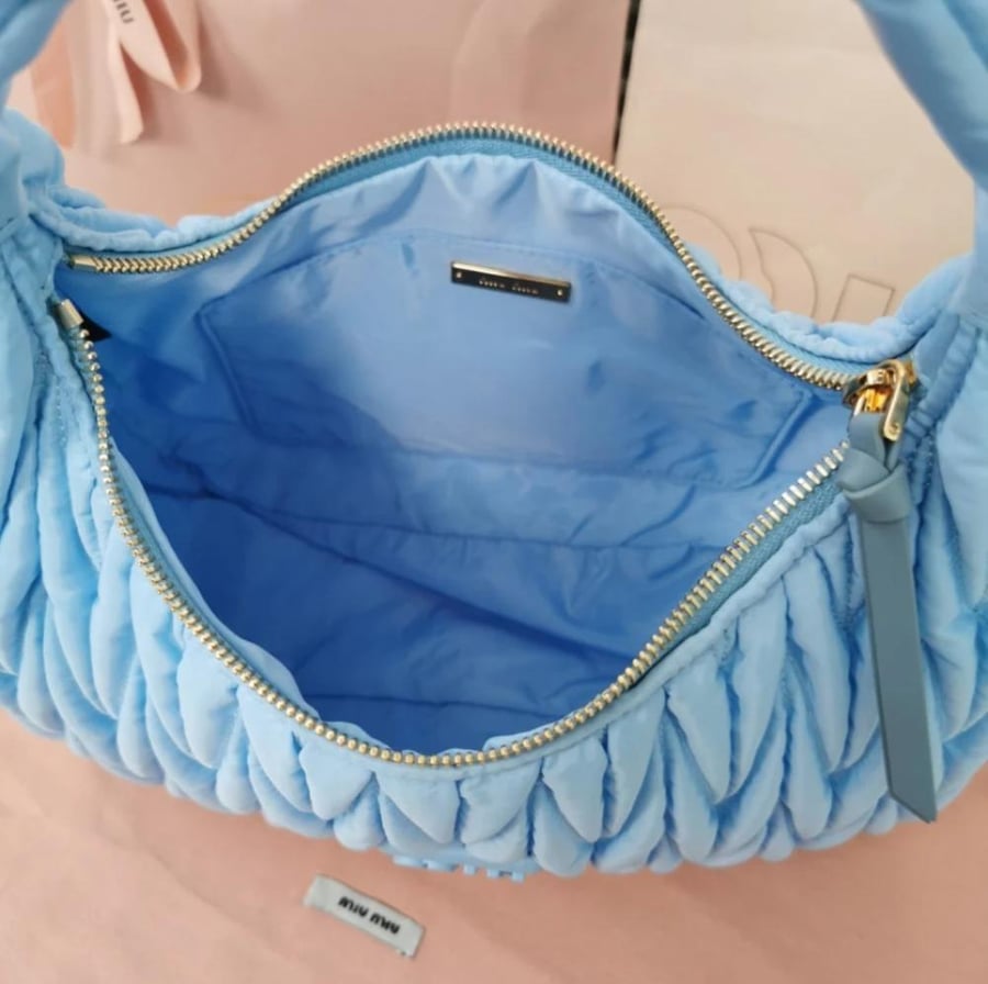 Miu Miu Wander Matelassé Regenerated Nylon Hobo Bag in Astral Blue
