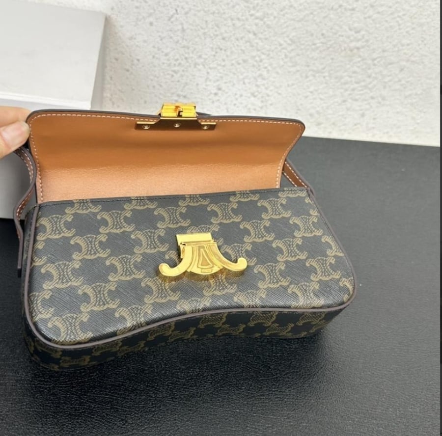 Celine Claude Shoulder Bag in Triomphe canvas and calfskin