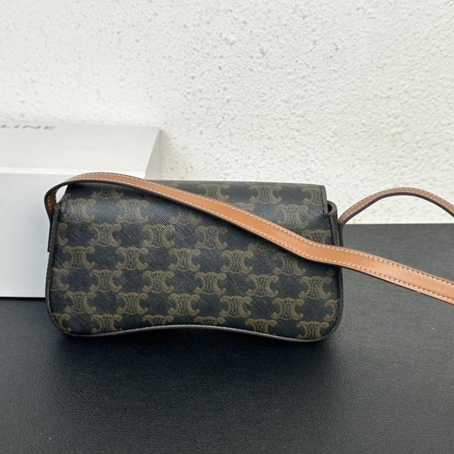 Celine Claude Shoulder Bag in Triomphe canvas and calfskin