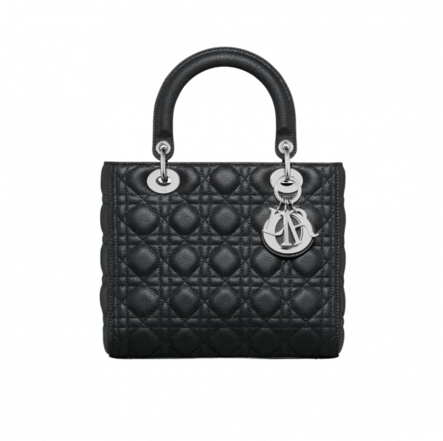 Lady Dior Medium Bag in black lambskin with Cannage stitching
