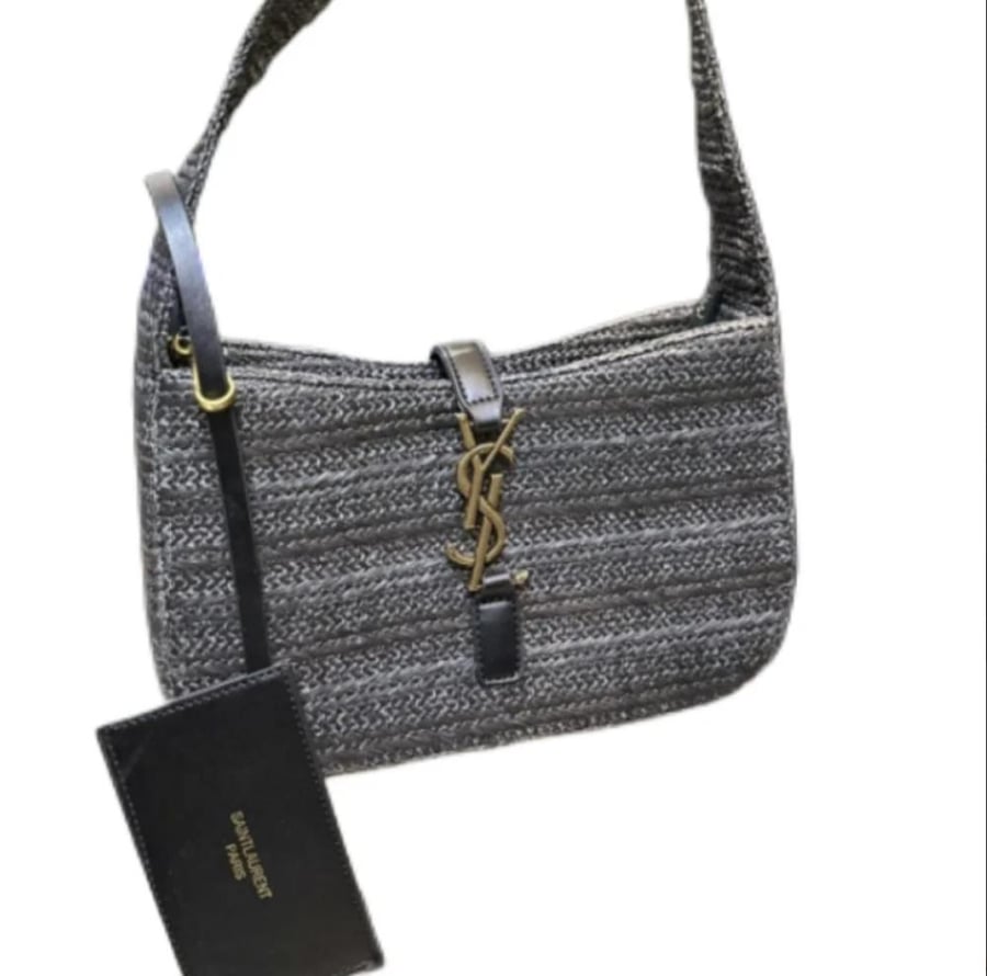 Saint Laurent Le 5 à 7 shoulder bag in woven raffia and leather