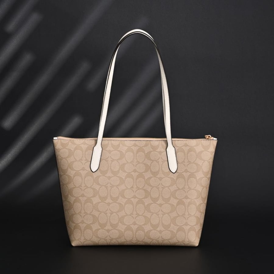 COACH women's bag zip zipper tote bag commuter large capacity bag presbyopia soft leather shoulder hand bag 4455
