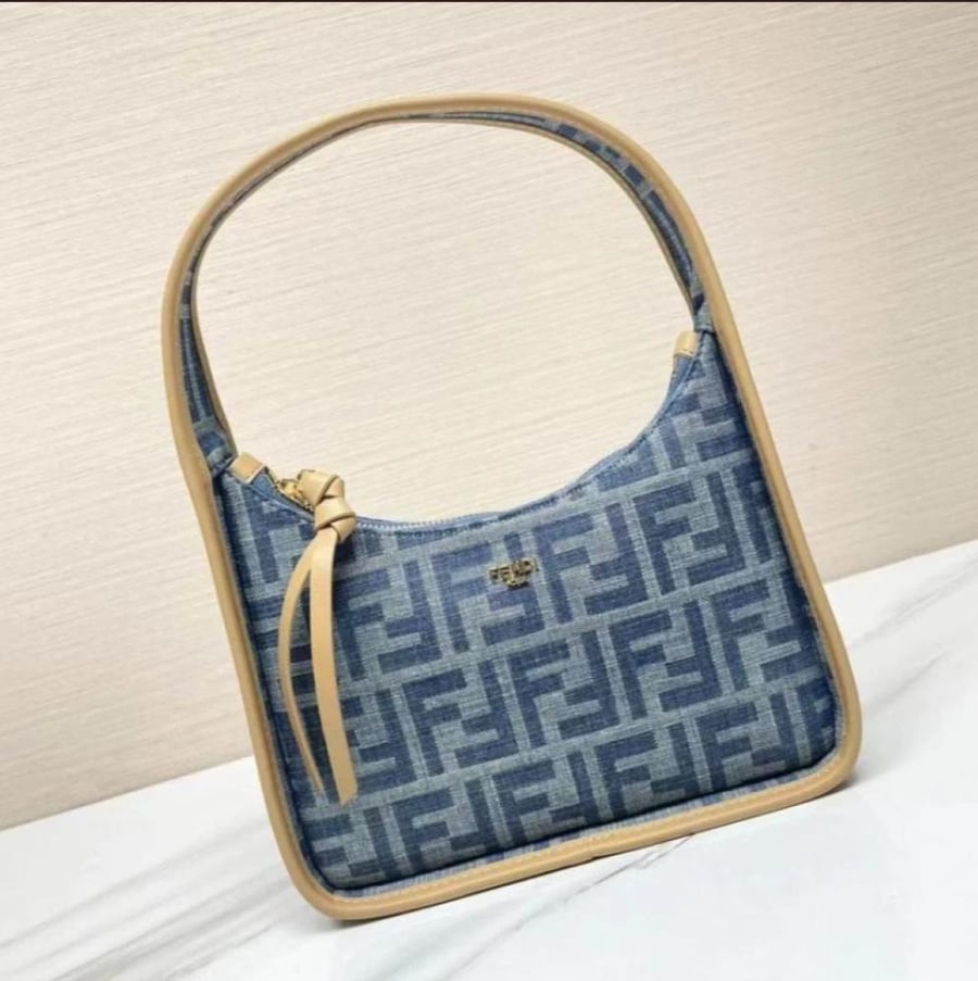 Fendi Mini Roll in blue denim-effect FF jacquard
