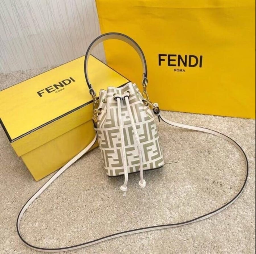 Fendi Pre-Loved Mon Tresor Bucket Bag Zucca PU Mini in White