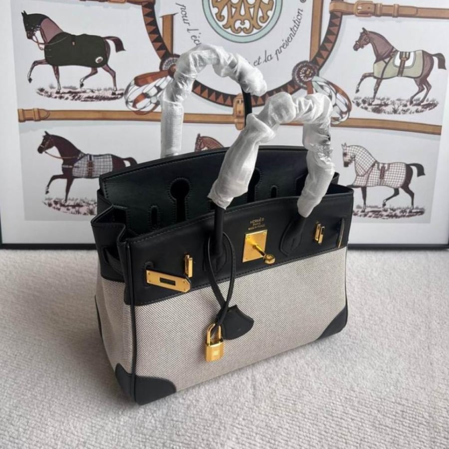 Hermès Birkin 25 Toile Swift/Canvas Ecru-Ardoise/Ardoise