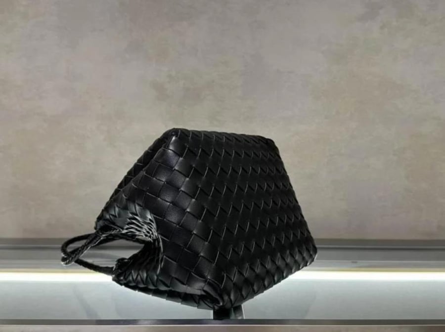 Bottega Veneta Parachute Shoulder Bag in black intrecciato leather