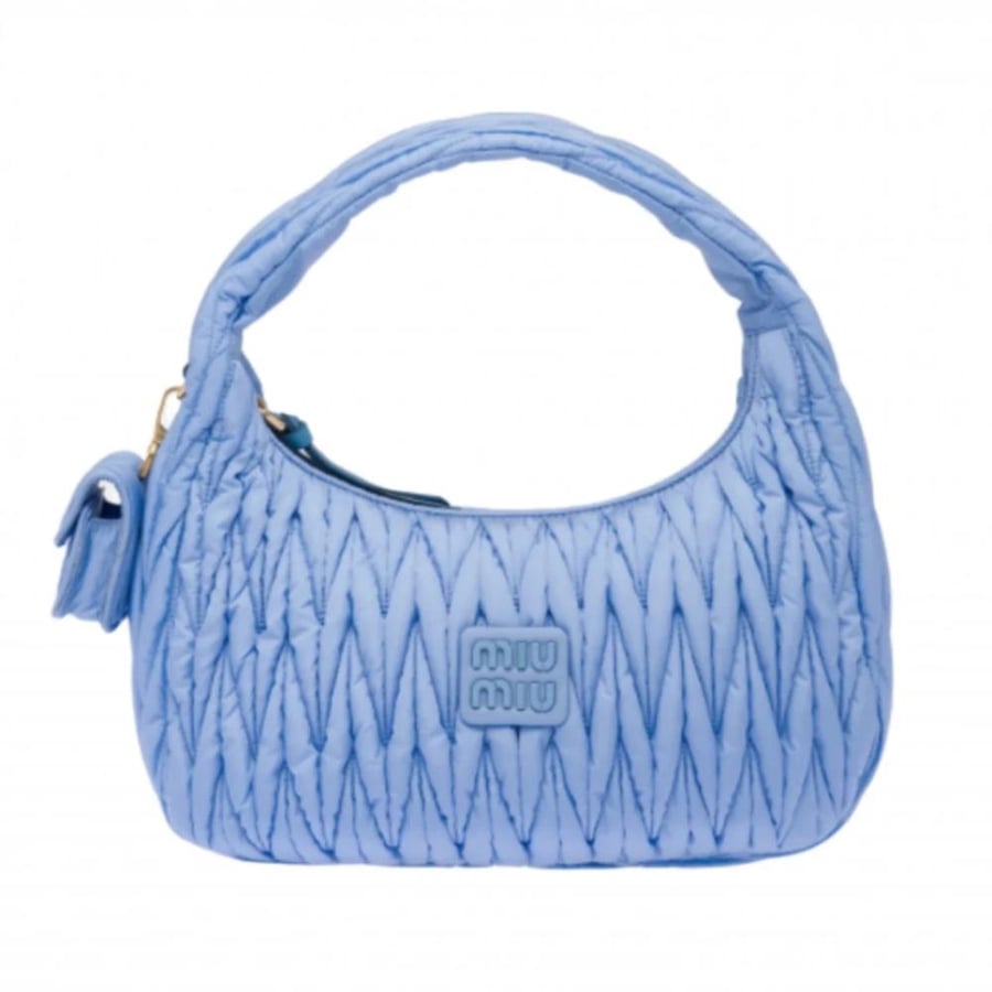 Miu Miu Wander Matelassé Regenerated Nylon Hobo Bag in Astral Blue