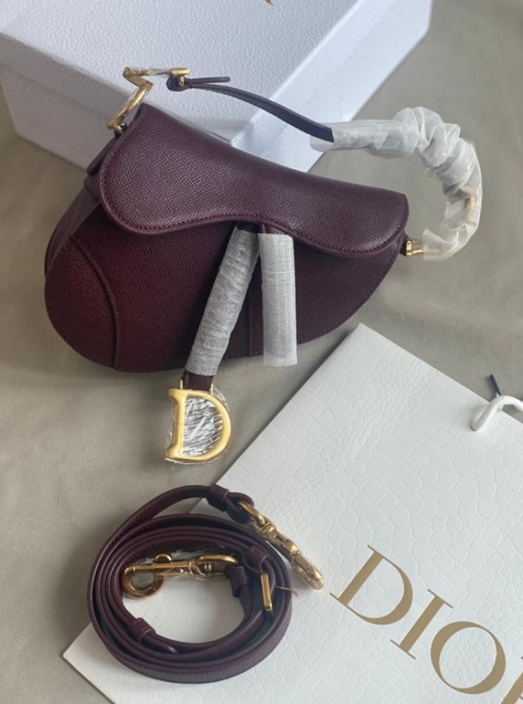 Dior Saddle Bag with Strap in burgundy grained calfskin