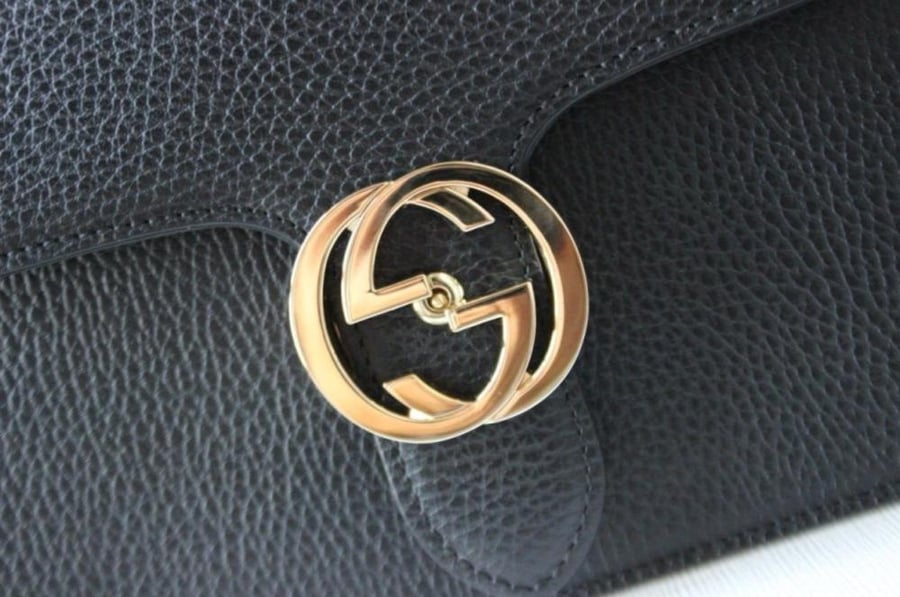Gucci Interlocking G Chain Shoulder Bag in black leather