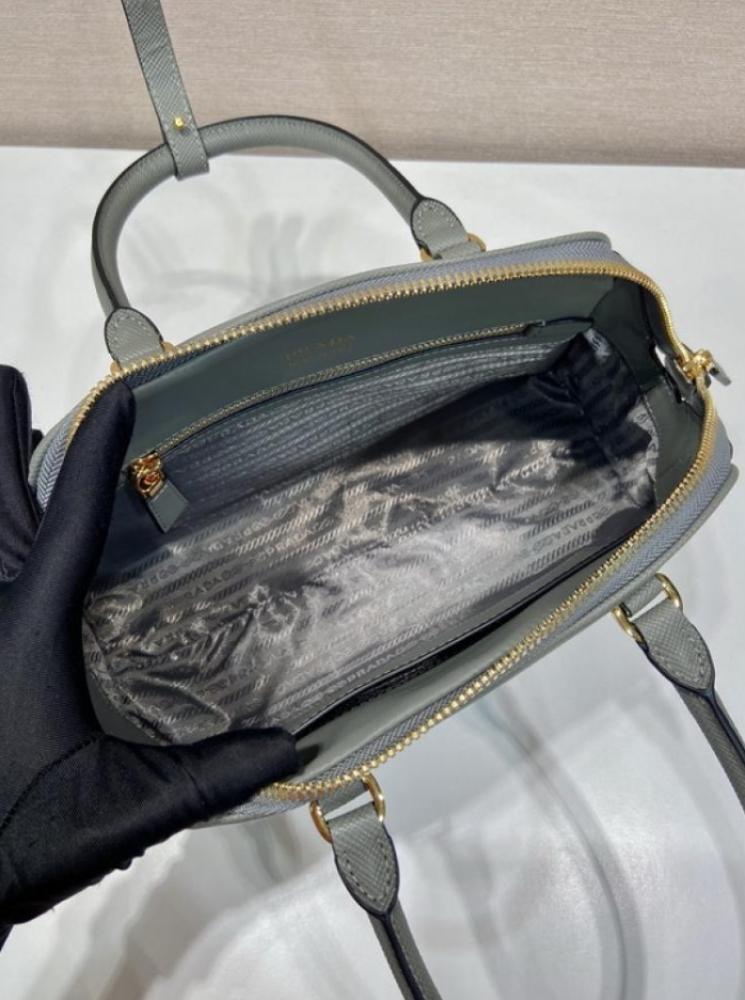 Prada Double Saffiano Leather Bag with Top Handles in grey