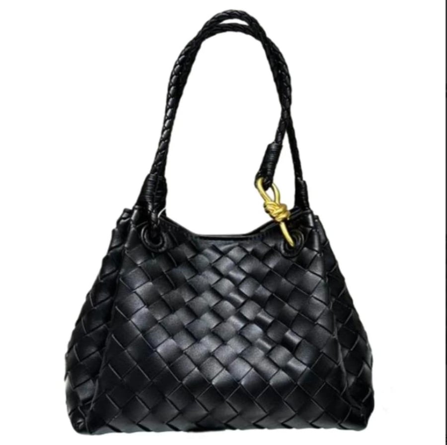 Bottega Veneta Parachute Shoulder Bag in black intrecciato leather