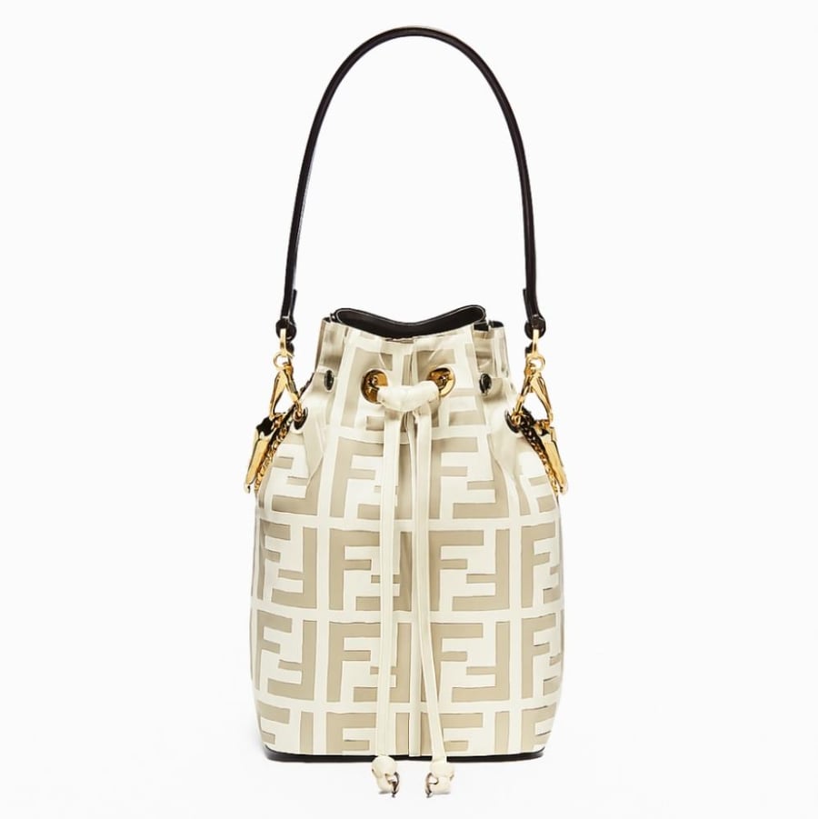 Fendi Pre-Loved Mon Tresor Bucket Bag Zucca PU Mini in White