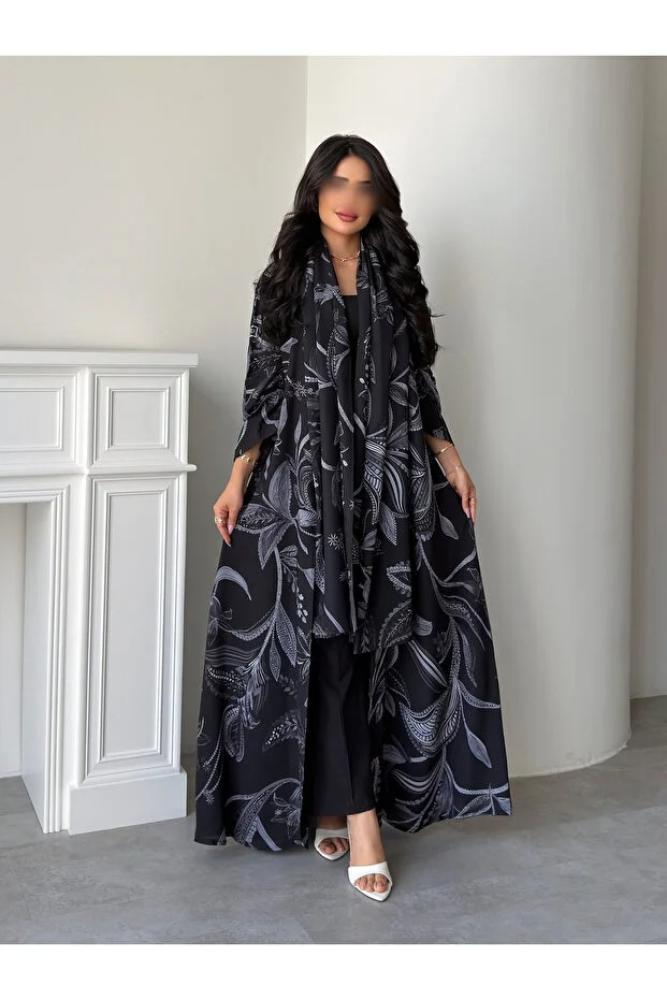 OLGA-ABAYA عباية آنيقة وعصرية من آولجا القماش شيفون مع بطانة قصة العباية ربع كلوش شامل الطرحة