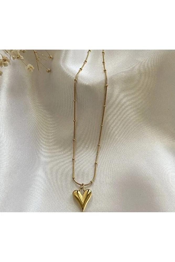 Accessories قلادة من الفولاذ على شكل قلب ذهبي اللون