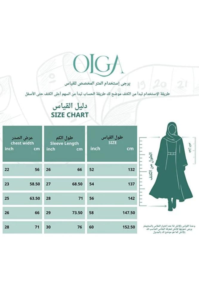 OLGA-ABAYA عباية آنيقة وعصرية من آولجا القماش شيفون مع بطانة قصة العباية ربع كلوش شامل الطرحة