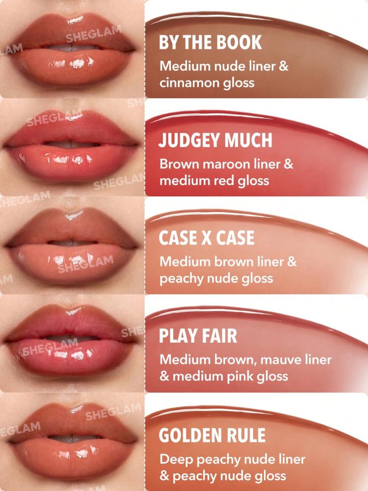 SHEGLAM Lip Rules قلم محدد وملمع-Golden Rule روج ملمع شفاه شفاف جلوس ماركة تجميل ومكياج للنساء والفتيات